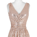 Kate Kasin Ärmelloses V-Ausschnitt Rose Gold Shining Sequined Lange Abendkleid KK000199-2